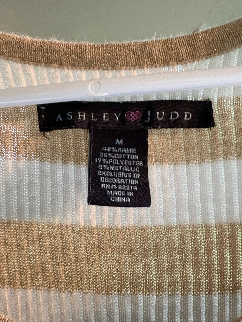Ashley Judd Gold & White Striped Crewneck Sweater